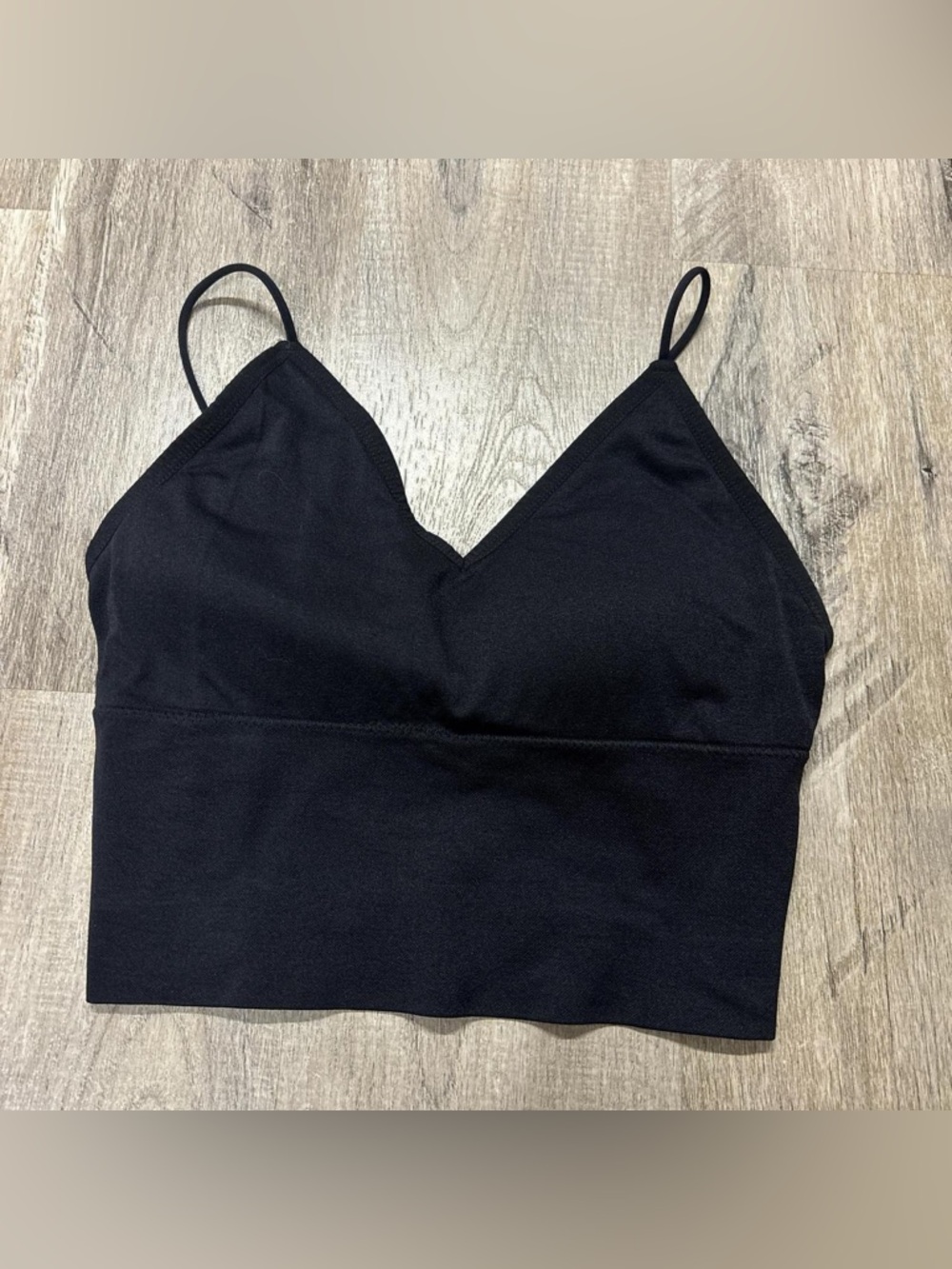 Black V-Neck Cropped Brami with Spaghetti Straps